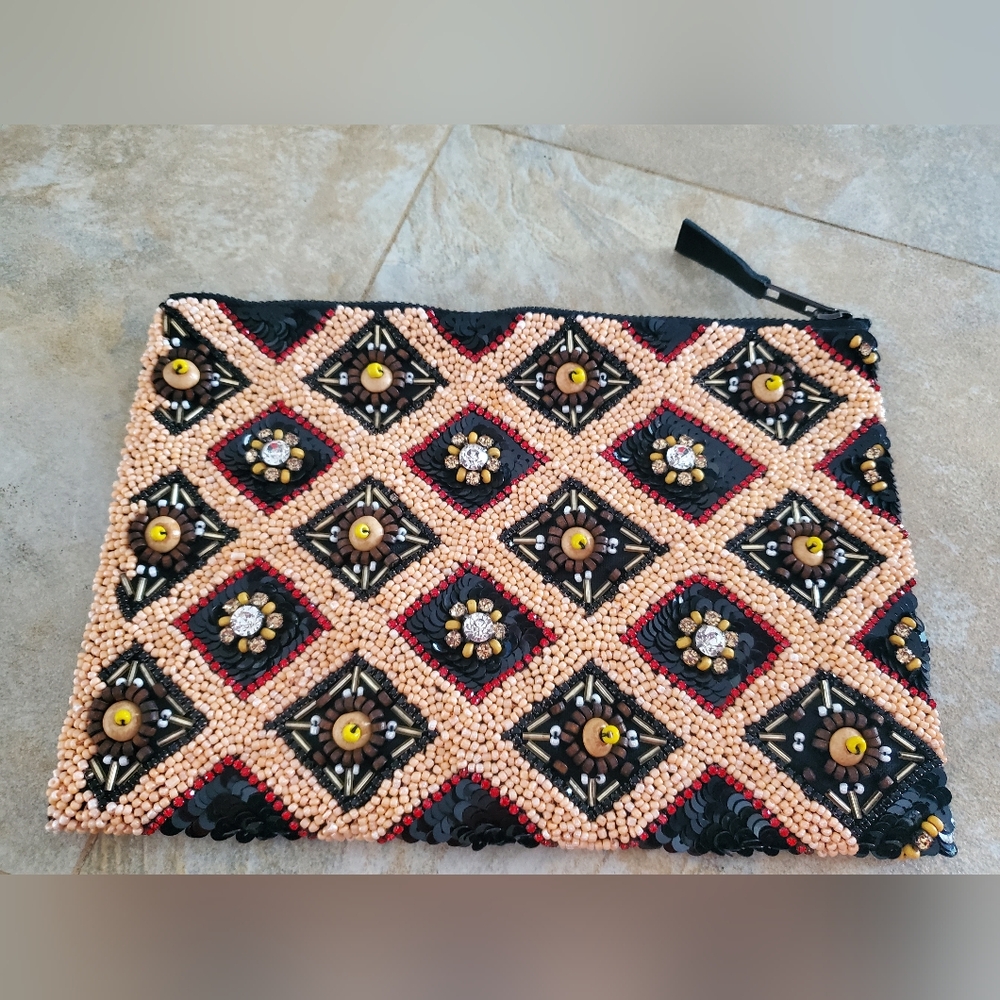 Rhinestone and sequin beaded clutch